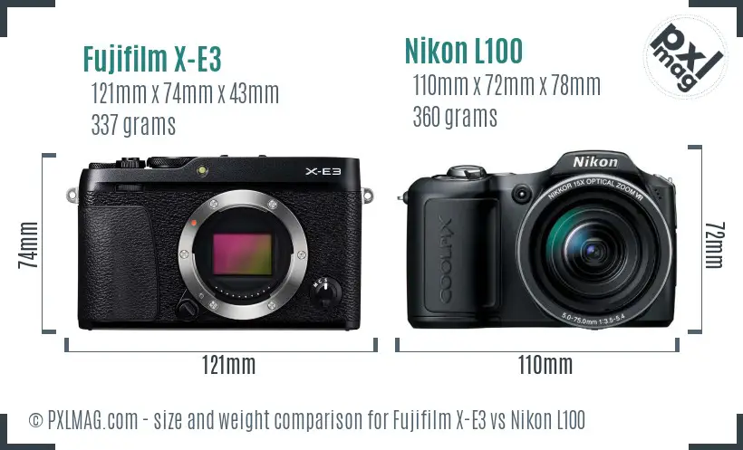 Fujifilm X-E3 vs Nikon L100 size comparison
