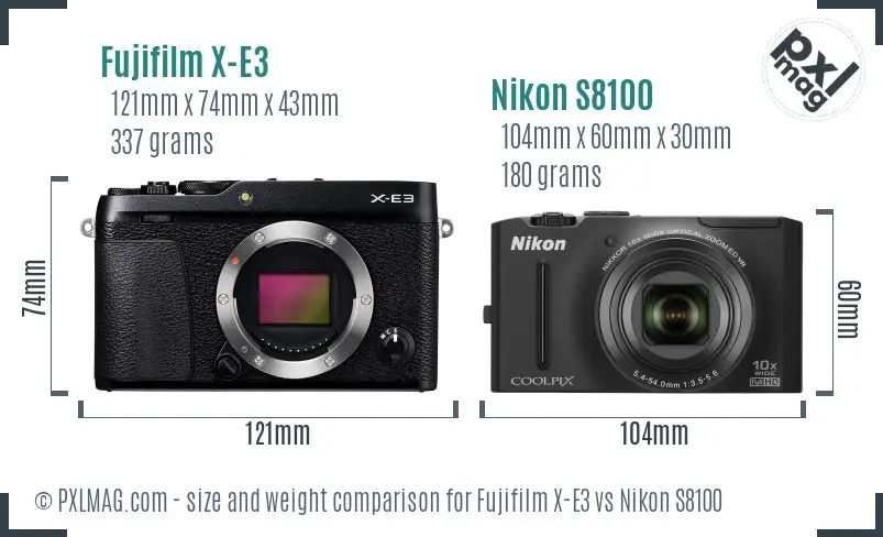 Fujifilm X-E3 vs Nikon S8100 size comparison