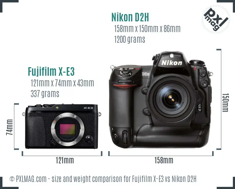 Fujifilm X-E3 vs Nikon D2H size comparison