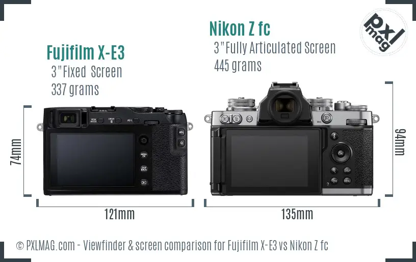 Fujifilm X-E3 vs Nikon Z fc Screen and Viewfinder comparison