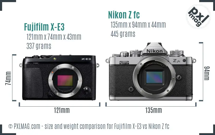 Fujifilm X-E3 vs Nikon Z fc size comparison