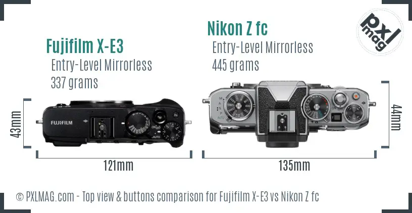 Fujifilm X-E3 vs Nikon Z fc top view buttons comparison