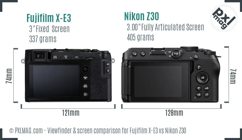 Fujifilm X-E3 vs Nikon Z30 Screen and Viewfinder comparison