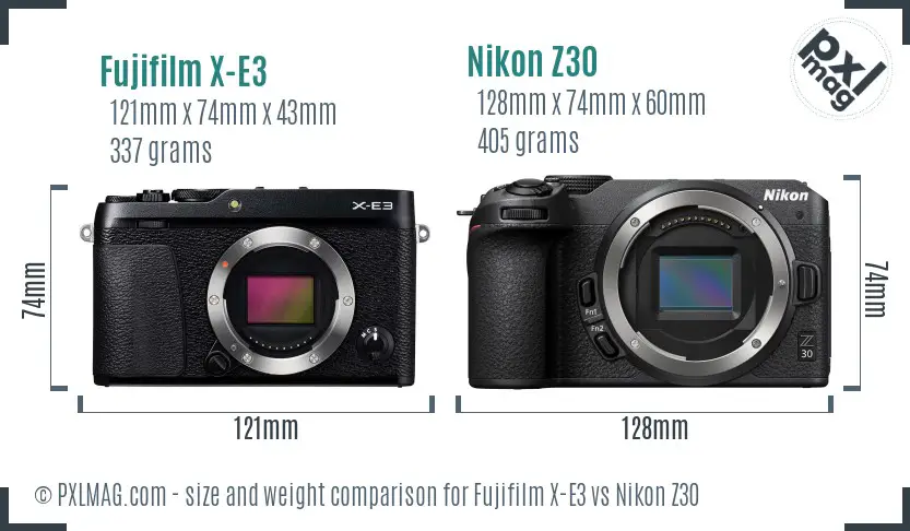 Fujifilm X-E3 vs Nikon Z30 size comparison