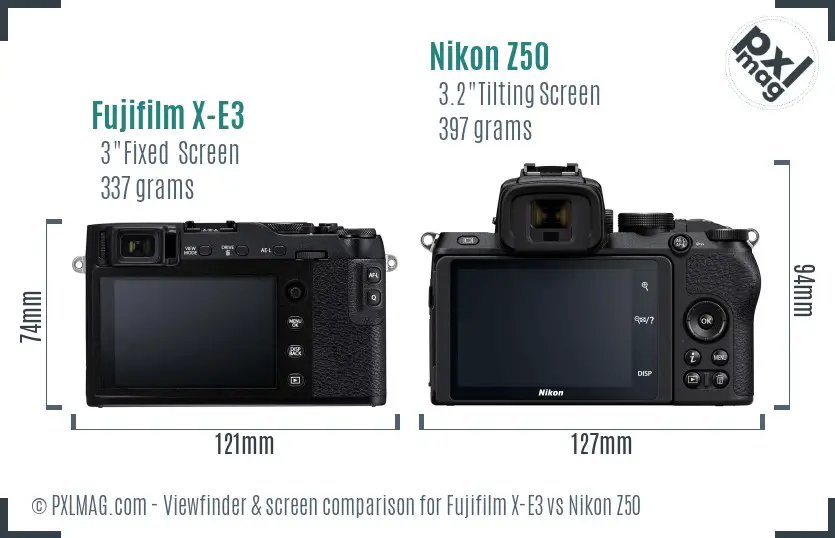 Fujifilm X-E3 vs Nikon Z50 Screen and Viewfinder comparison