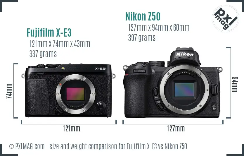 Fujifilm X-E3 vs Nikon Z50 size comparison