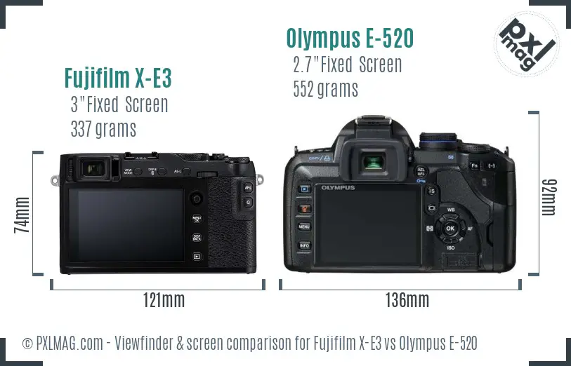 Fujifilm X-E3 vs Olympus E-520 Screen and Viewfinder comparison