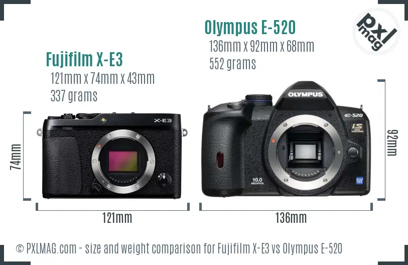 Fujifilm X-E3 vs Olympus E-520 size comparison