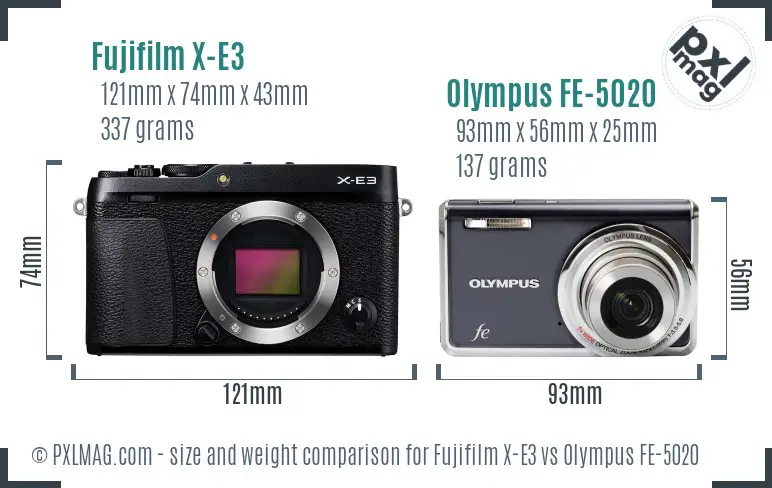 Fujifilm X-E3 vs Olympus FE-5020 size comparison
