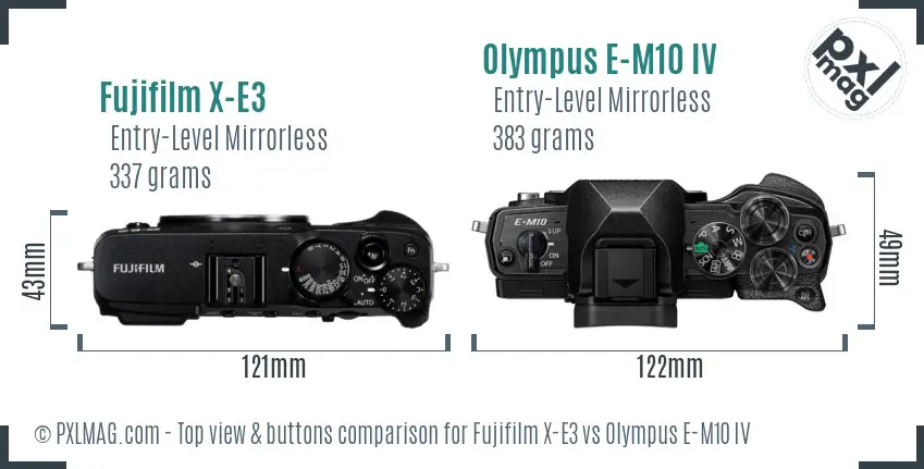Fujifilm X-E3 vs Olympus E-M10 IV top view buttons comparison