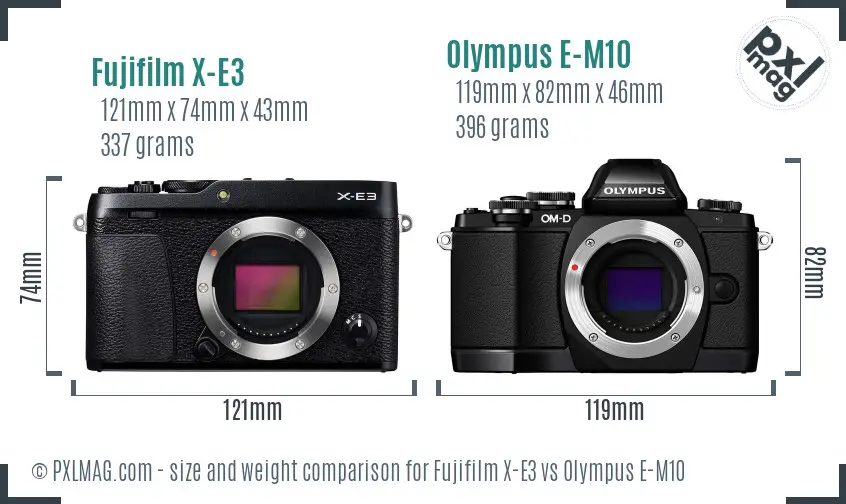 Fujifilm X-E3 vs Olympus E-M10 size comparison