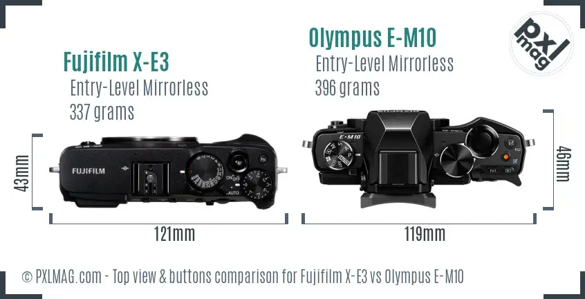 Fujifilm X-E3 vs Olympus E-M10 top view buttons comparison