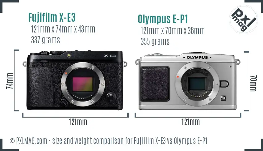 Fujifilm X-E3 vs Olympus E-P1 size comparison