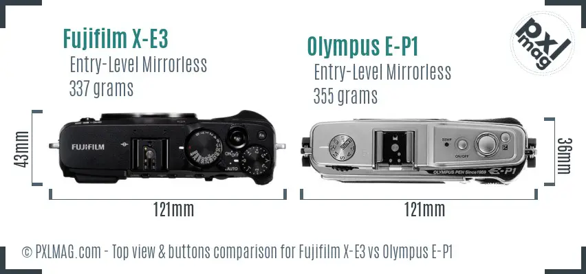 Fujifilm X-E3 vs Olympus E-P1 top view buttons comparison