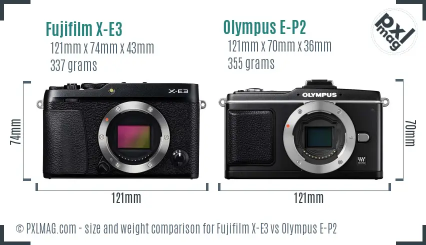 Fujifilm X-E3 vs Olympus E-P2 size comparison