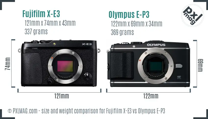 Fujifilm X-E3 vs Olympus E-P3 size comparison