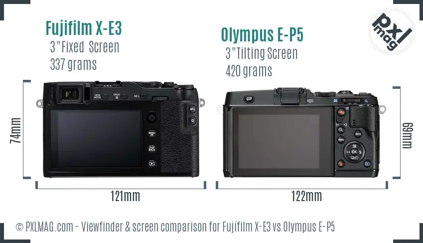 Fujifilm X-E3 vs Olympus E-P5 Screen and Viewfinder comparison