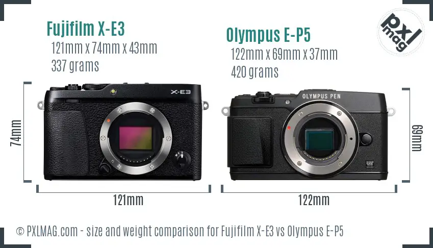 Fujifilm X-E3 vs Olympus E-P5 size comparison