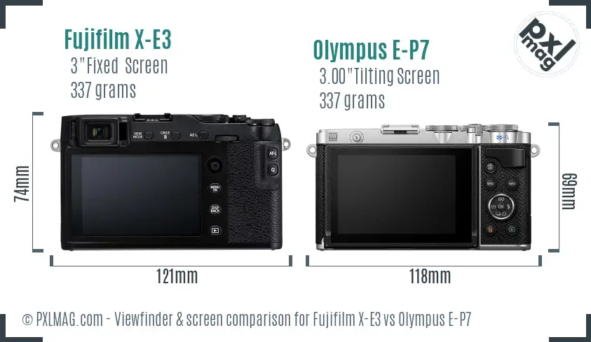 Fujifilm X-E3 vs Olympus E-P7 Screen and Viewfinder comparison