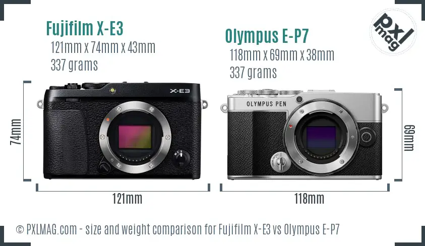 Fujifilm X-E3 vs Olympus E-P7 size comparison