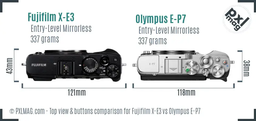 Fujifilm X-E3 vs Olympus E-P7 top view buttons comparison