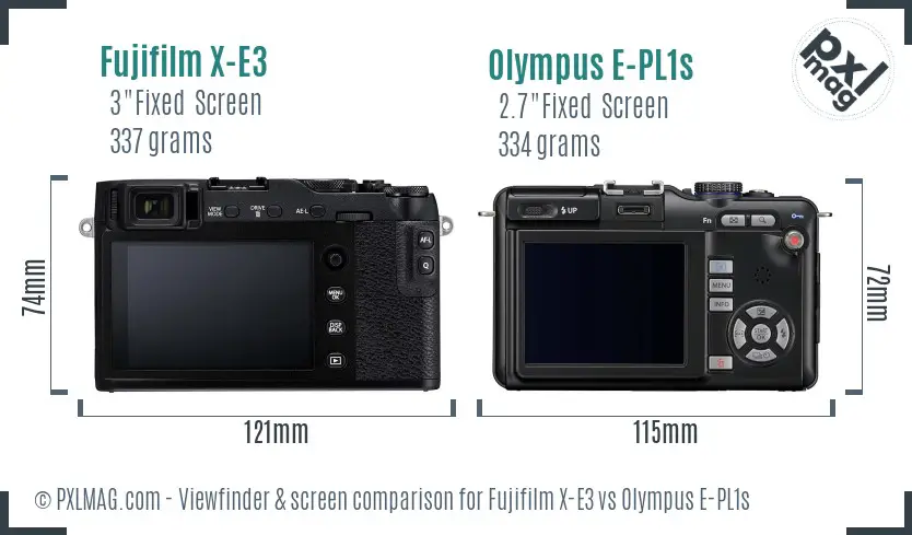 Fujifilm X-E3 vs Olympus E-PL1s Screen and Viewfinder comparison
