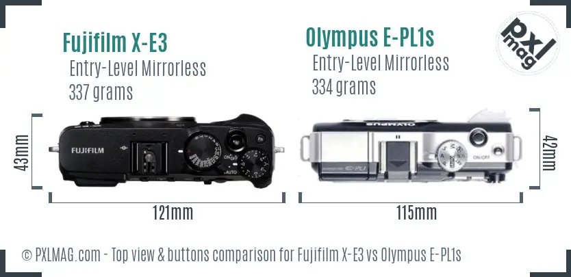 Fujifilm X-E3 vs Olympus E-PL1s top view buttons comparison
