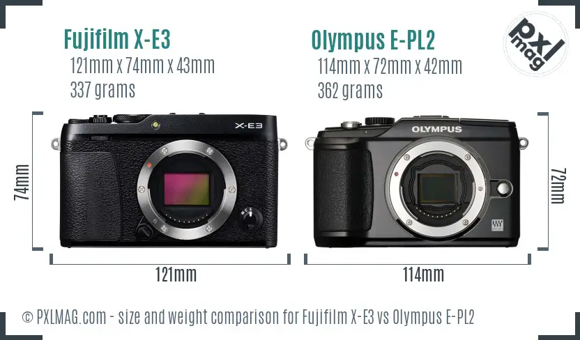 Fujifilm X-E3 vs Olympus E-PL2 size comparison