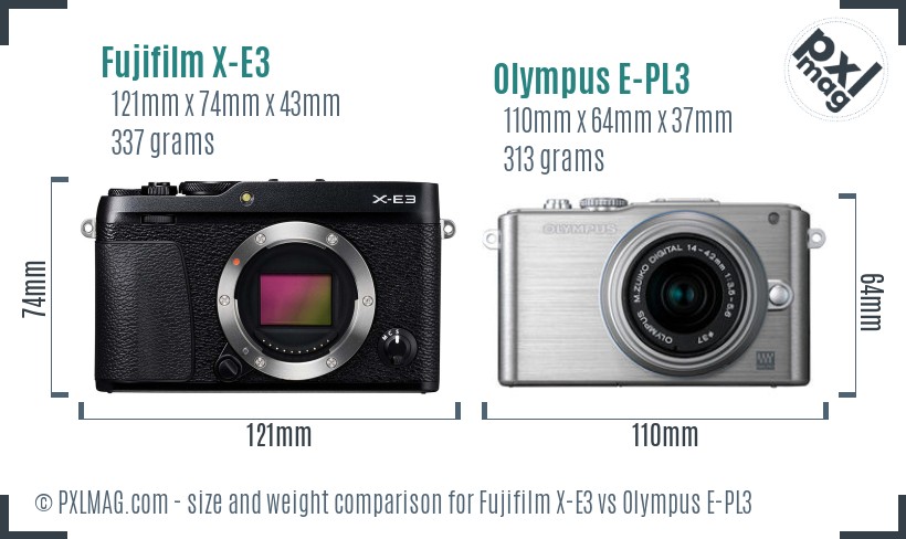 Fujifilm X-E3 vs Olympus E-PL3 size comparison