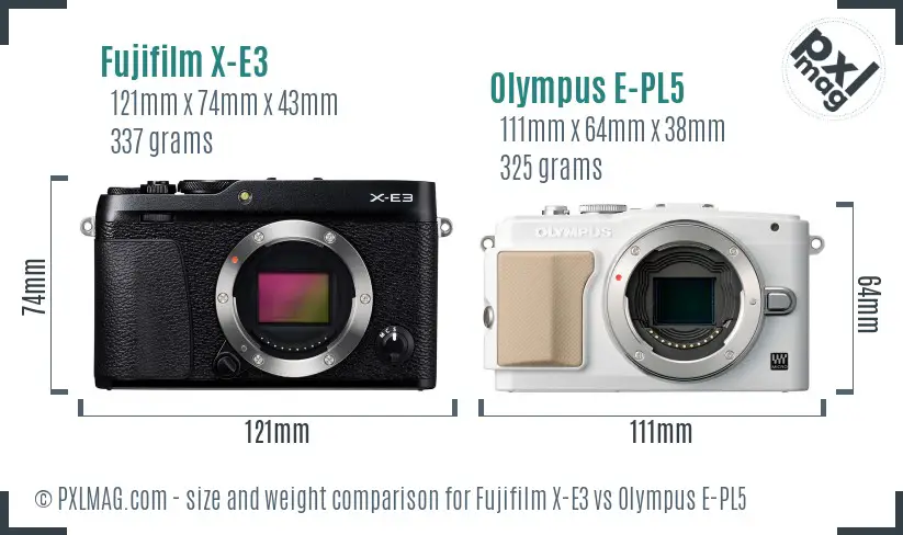 Fujifilm X-E3 vs Olympus E-PL5 size comparison