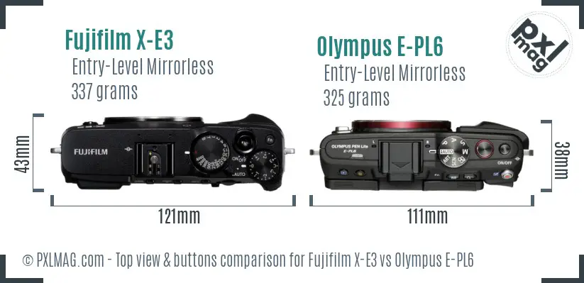 Fujifilm X-E3 vs Olympus E-PL6 top view buttons comparison