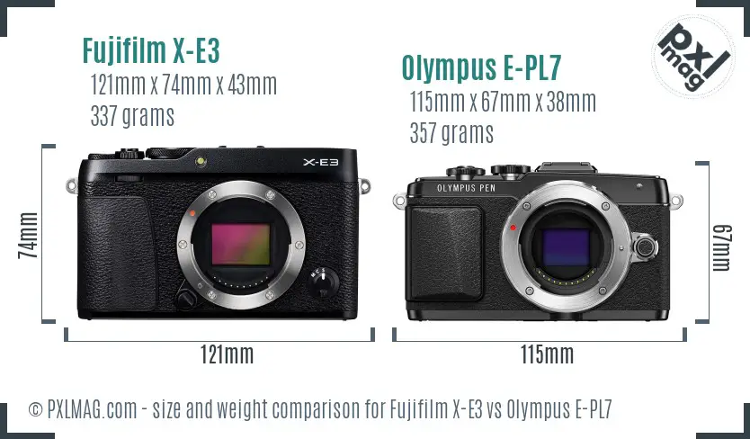 Fujifilm X-E3 vs Olympus E-PL7 size comparison