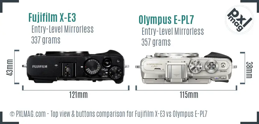 Fujifilm X-E3 vs Olympus E-PL7 top view buttons comparison