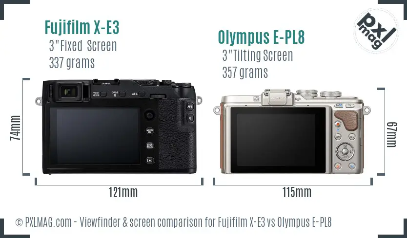 Fujifilm X-E3 vs Olympus E-PL8 Screen and Viewfinder comparison