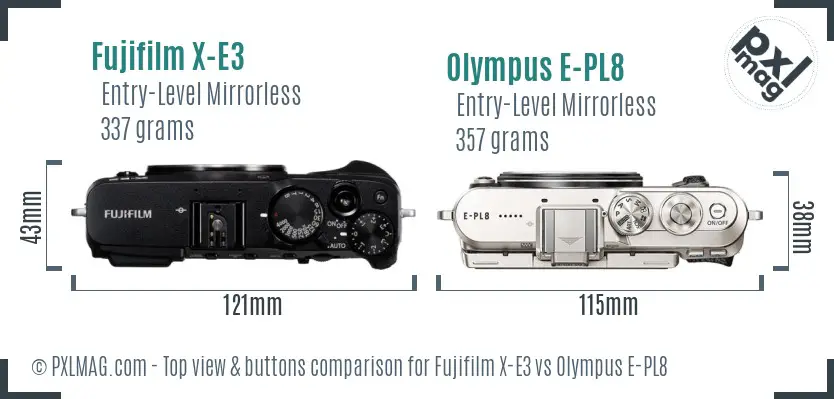 Fujifilm X-E3 vs Olympus E-PL8 top view buttons comparison