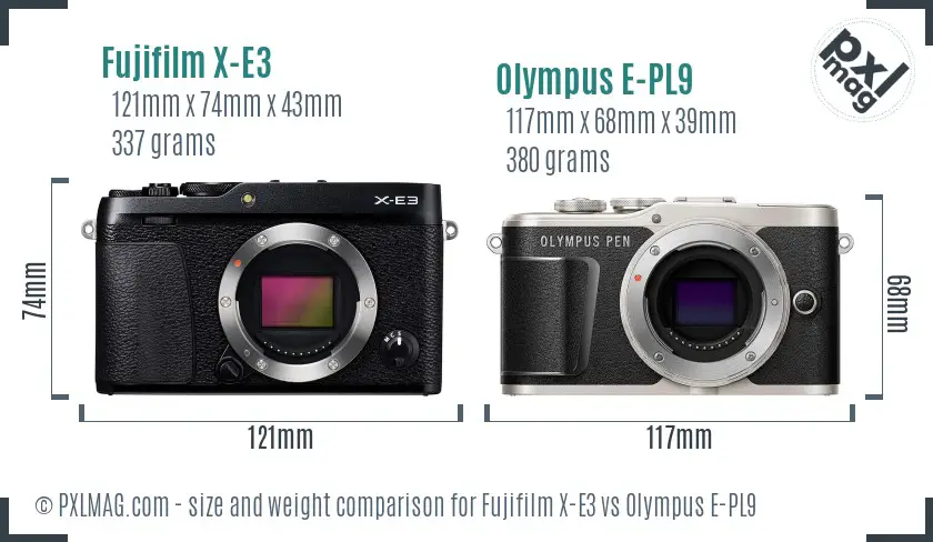Fujifilm X-E3 vs Olympus E-PL9 size comparison