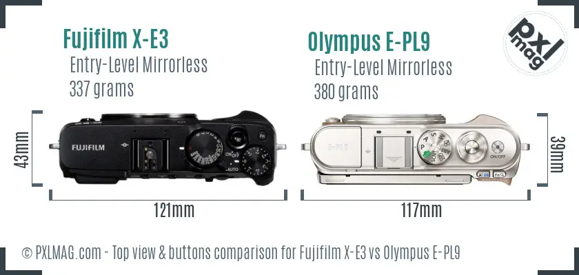 Fujifilm X-E3 vs Olympus E-PL9 top view buttons comparison