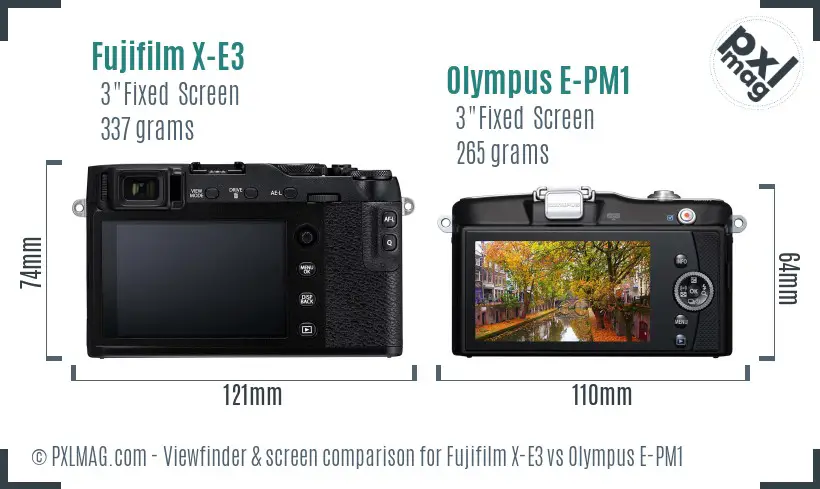 Fujifilm X-E3 vs Olympus E-PM1 Screen and Viewfinder comparison