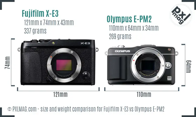 Fujifilm X-E3 vs Olympus E-PM2 size comparison
