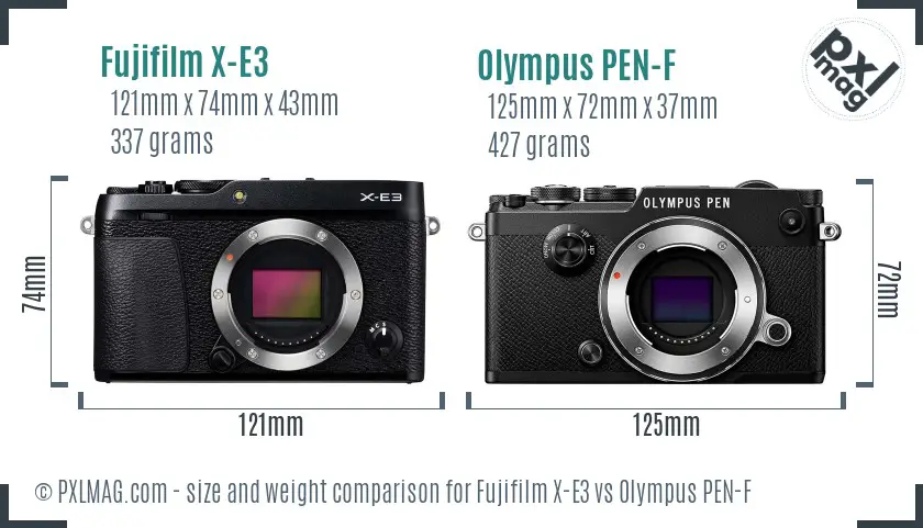 Fujifilm X-E3 vs Olympus PEN-F size comparison