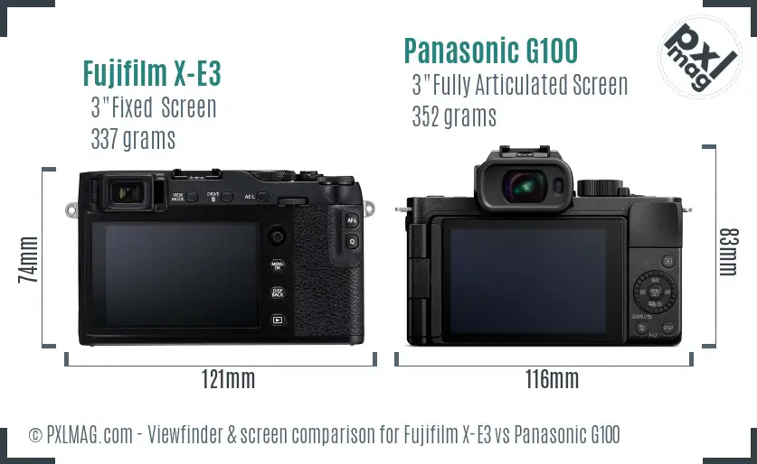 Fujifilm X-E3 vs Panasonic G100 Screen and Viewfinder comparison Fujifilm X-E3 vs Panasonic G100 Screen and Viewfinder comparison