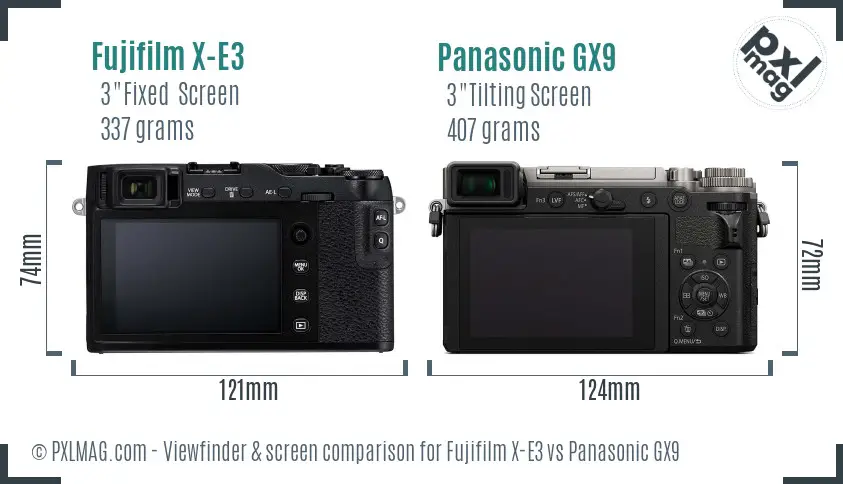 Fujifilm X-E3 vs Panasonic GX9 Screen and Viewfinder comparison