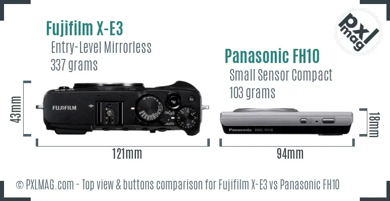 Fujifilm X-E3 vs Panasonic FH10 top view buttons comparison
