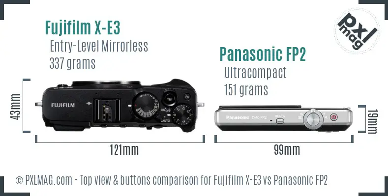 Fujifilm X-E3 vs Panasonic FP2 top view buttons comparison
