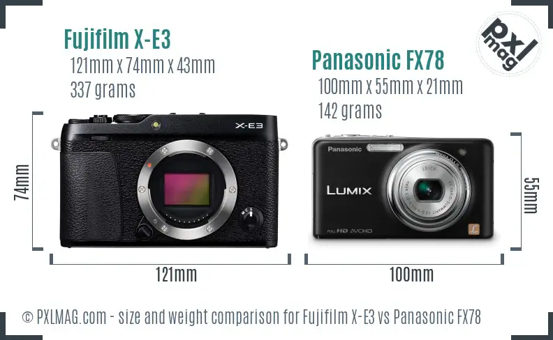 Fujifilm X-E3 vs Panasonic FX78 size comparison