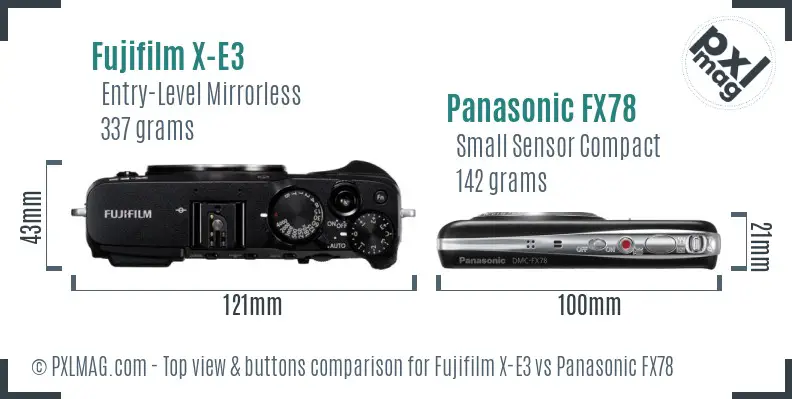 Fujifilm X-E3 vs Panasonic FX78 top view buttons comparison