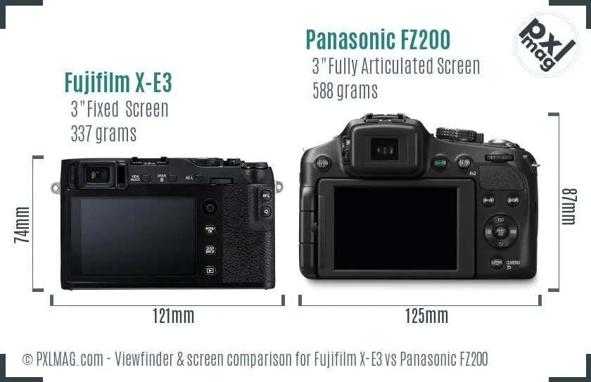 Fujifilm X-E3 vs Panasonic FZ200 Screen and Viewfinder comparison
