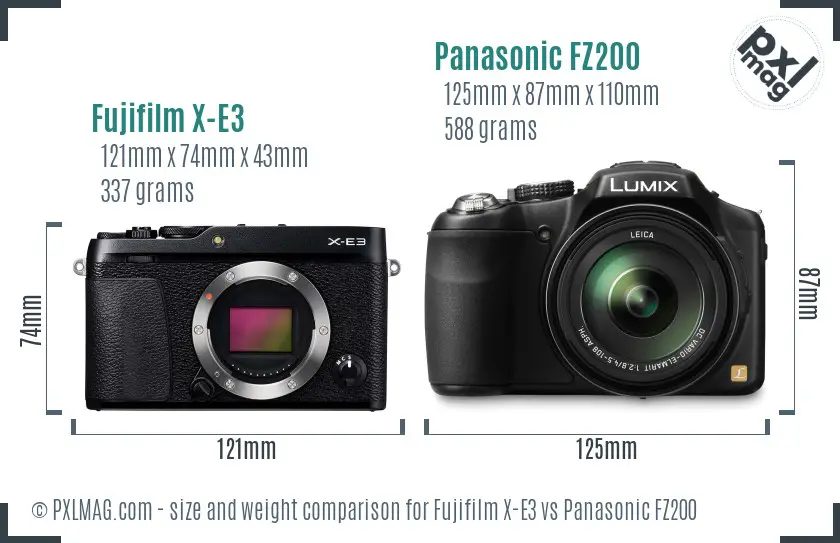 Fujifilm X-E3 vs Panasonic FZ200 size comparison
