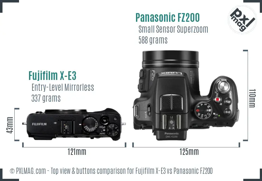 Fujifilm X-E3 vs Panasonic FZ200 top view buttons comparison