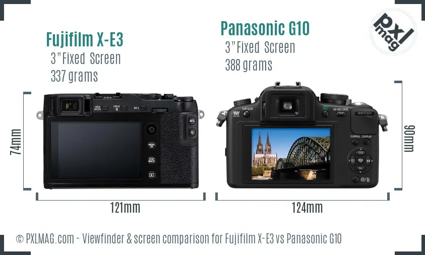 Fujifilm X-E3 vs Panasonic G10 Screen and Viewfinder comparison